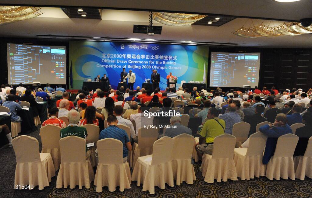 8 August 2008; A general view of the draw for the preliminaries of the boxing. Beijing 2008 - Games of the XXIX Olympiad, Beijing Workers Gymnasium, Olympic Green, Beijing, China. Picture credit: Ray McManus / SPORTSFILE