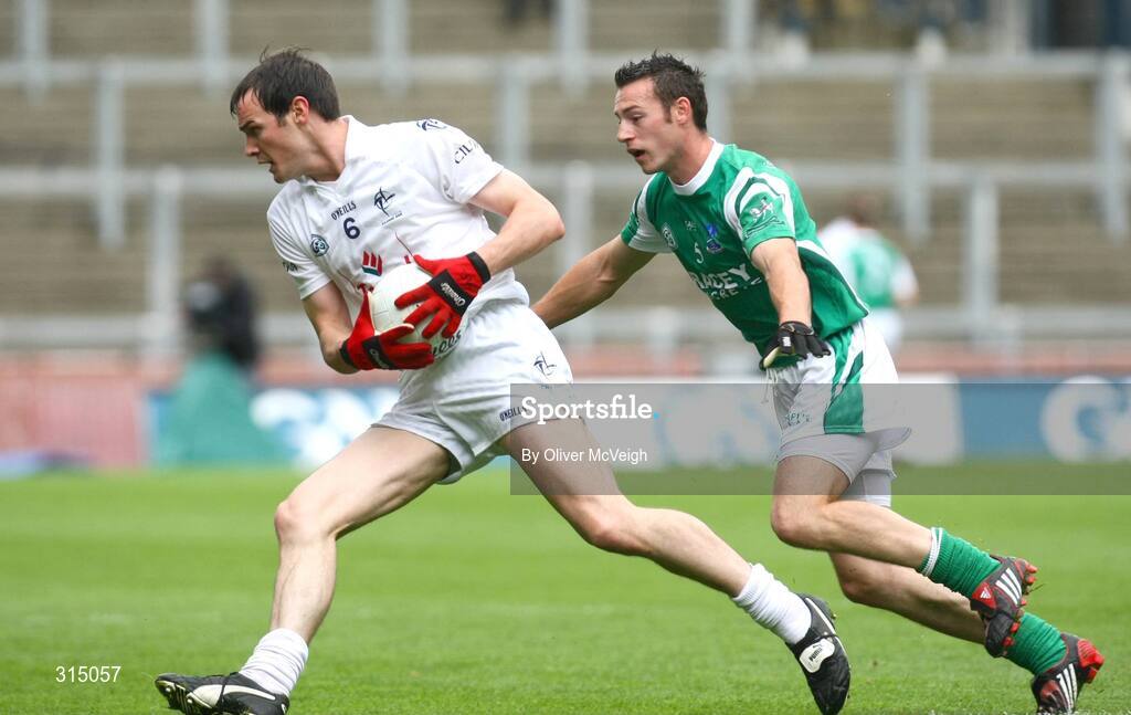 3 August 2008; Michael Foley, Kildare, in action against Damien Kelly, Fermanagh. All-Ireland Senior Football Championship Qualifier, Round 3, Fermanagh v Kildare, Croke Park, Dublin. Picture credit: Oliver McVeigh / SPORTSFILE