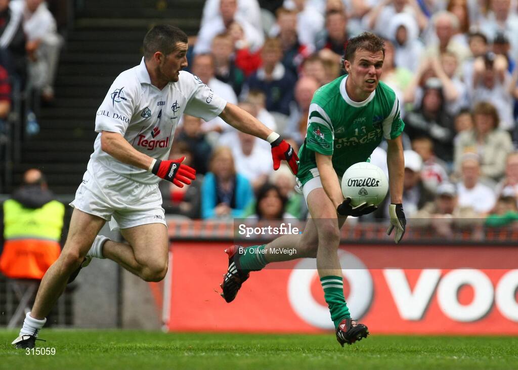 3 August 2008; Eamon Maguire, Fermanagh, in action against Andrew McLoughlin, Kildare. All-Ireland Senior Football Championship Qualifier, Round 3, Fermanagh v Kildare, Croke Park, Dublin. Picture credit: Oliver McVeigh / SPORTSFILE
