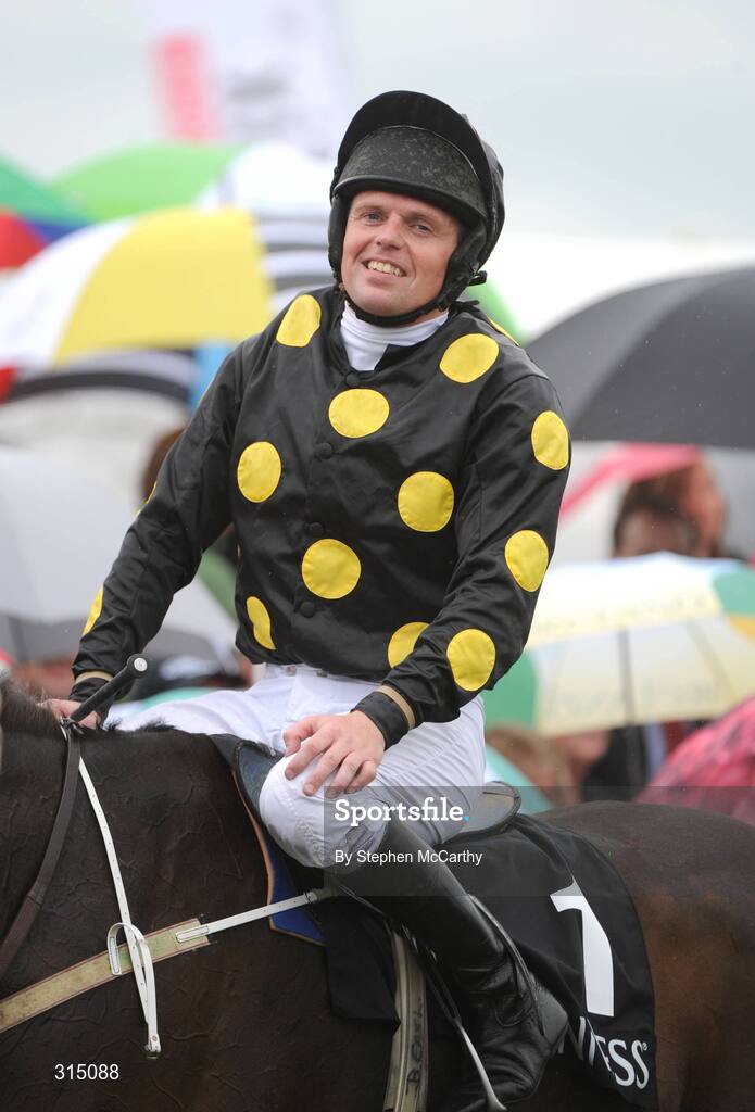 31 July 2008; Jockey Barry Cash after winning the Guinness Novice Chase onboard Skip Two. Galway Racing Festival - Thursday, Ballybrit, Co. Galway. Picture credit: Stephen McCarthy / SPORTSFILE
