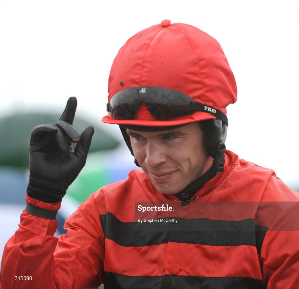 31 July 2008; Jockey Denis O'Regan after winning the St. James's Gate Novice Hurdle, onboard Define. Galway Racing Festival - Thursday, Ballybrit, Co. Galway. Picture credit: Stephen McCarthy / SPORTSFILE