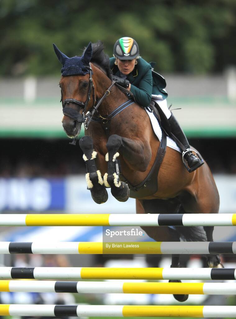 8 August 2008; Castle Forbes Libertina, with Jessica Kuerten up, competes for Ireland at the Samsung Super League with FEI of Ireland Aga Khan Nations Cup. Failte Ireland Dublin Horse Show 2008, The Royal Dublin Society (RDS), Ballsbridge, Dublin. Picture credit: Brian Lawless / SPORTSFILE