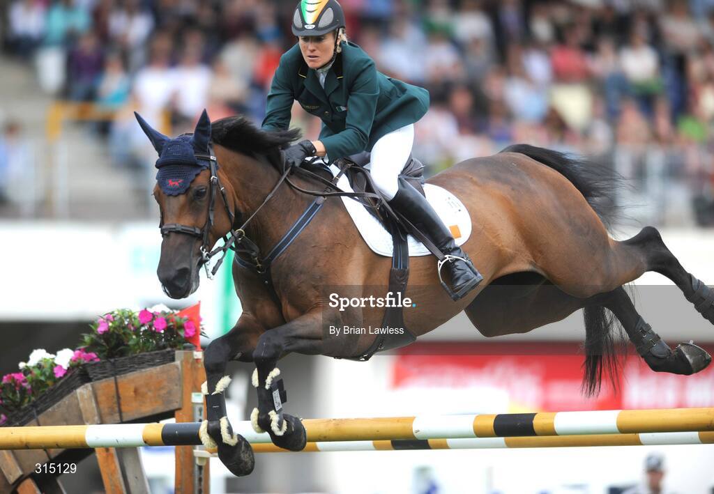 8 August 2008; Castle Forbes Libertina, with Jessica Kuerten up, competes for Ireland at the Samsung Super League with FEI of Ireland Aga Khan Nations Cup. Failte Ireland Dublin Horse Show 2008, The Royal Dublin Society (RDS), Ballsbridge, Dublin. Picture credit: Brian Lawless / SPORTSFILE