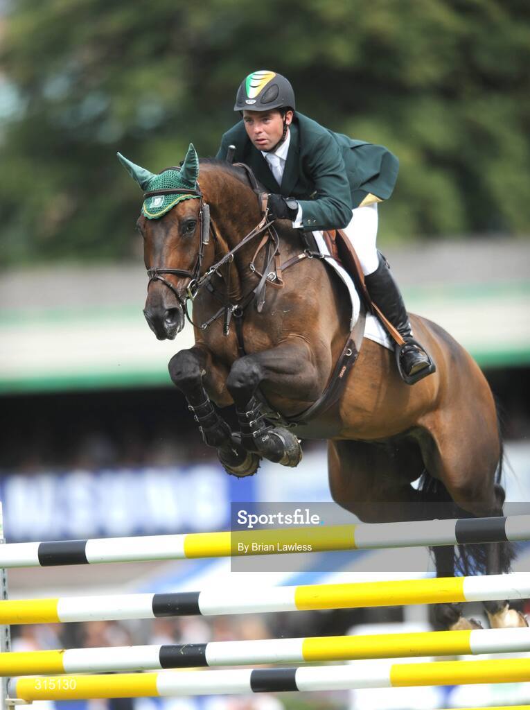 8 August 2008; Rancorrado, with Cian O'Connor up, competes for Ireland at the Samsung Super League with FEI of Ireland Aga Khan Nations Cup. Failte Ireland Dublin Horse Show 2008, The Royal Dublin Society (RDS), Ballsbridge, Dublin. Picture credit: Brian Lawless / SPORTSFILE