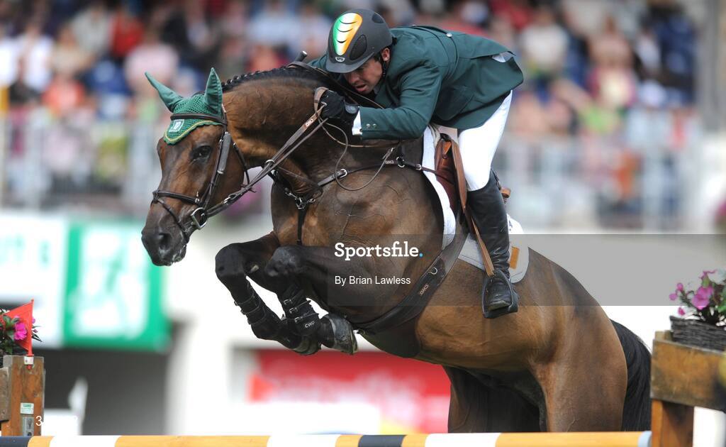 8 August 2008; Rancorrado, with Cian O'Connor up, competes for Ireland at the Samsung Super League with FEI of Ireland Aga Khan Nations Cup. Failte Ireland Dublin Horse Show 2008, The Royal Dublin Society (RDS), Ballsbridge, Dublin. Picture credit: Brian Lawless / SPORTSFILE