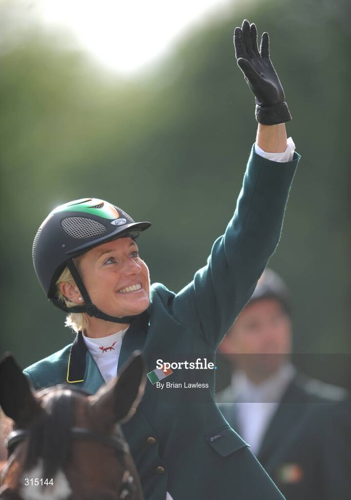 8 August 2008; Ireland's Jessica Kuerten after Ireland finished second in the Samsung Super League with FEI of Ireland Aga Khan Nations Cup. Failte Ireland Dublin Horse Show 2008, The Royal Dublin Society, Ballsbridge, Dublin. Picture credit: Brian Lawless / SPORTSFILE