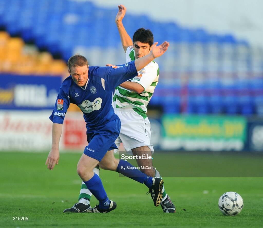 8 August 2008; Sean McGowan, Finn Harps, in action against Danny O'Connor, Shamrock Rovers. eircom League of Ireland Premier Division, Shamrock Rovers v Finn Harps, Tolka Park, Dublin. Picture credit: Stephen McCarthy / SPORTSFILE
