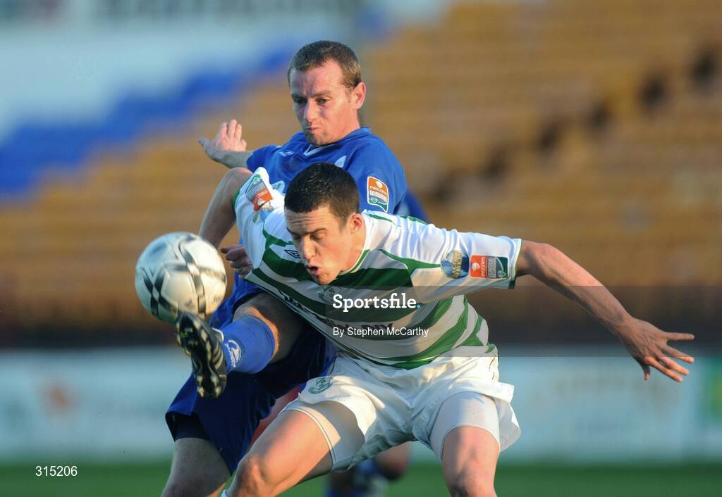 8 August 2008; Tadhg Purcell, Shamrock Rovers, in action against Jonathan Minnock, Finn Harps. eircom League of Ireland Premier Division, Shamrock Rovers v Finn Harps, Tolka Park, Dublin. Picture credit: Stephen McCarthy / SPORTSFILE