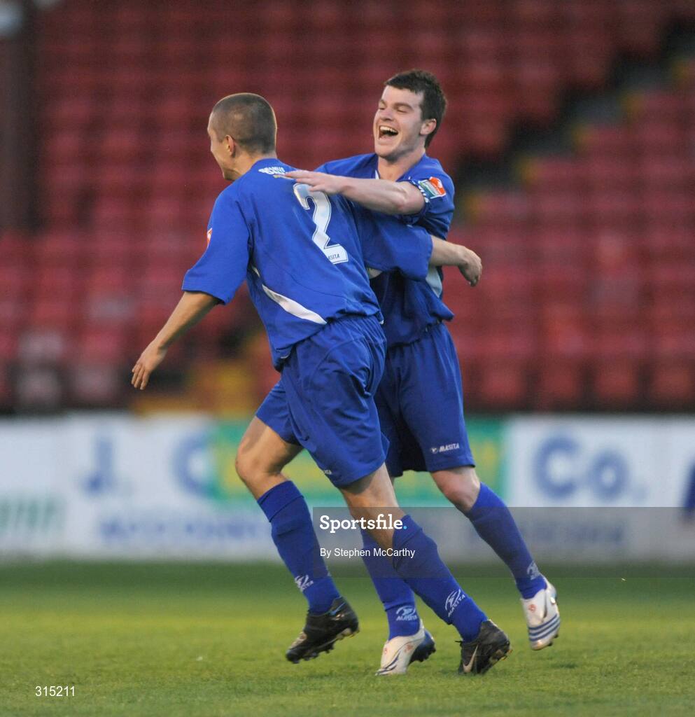 8 August 2008; Aron Labonte, Finn Harps, is congratulated by Conor Gethins, right, after scoring his side's first goal. eircom League of Ireland Premier Division, Shamrock Rovers v Finn Harps, Tolka Park, Dublin. Picture credit: Stephen McCarthy / SPORTSFILE