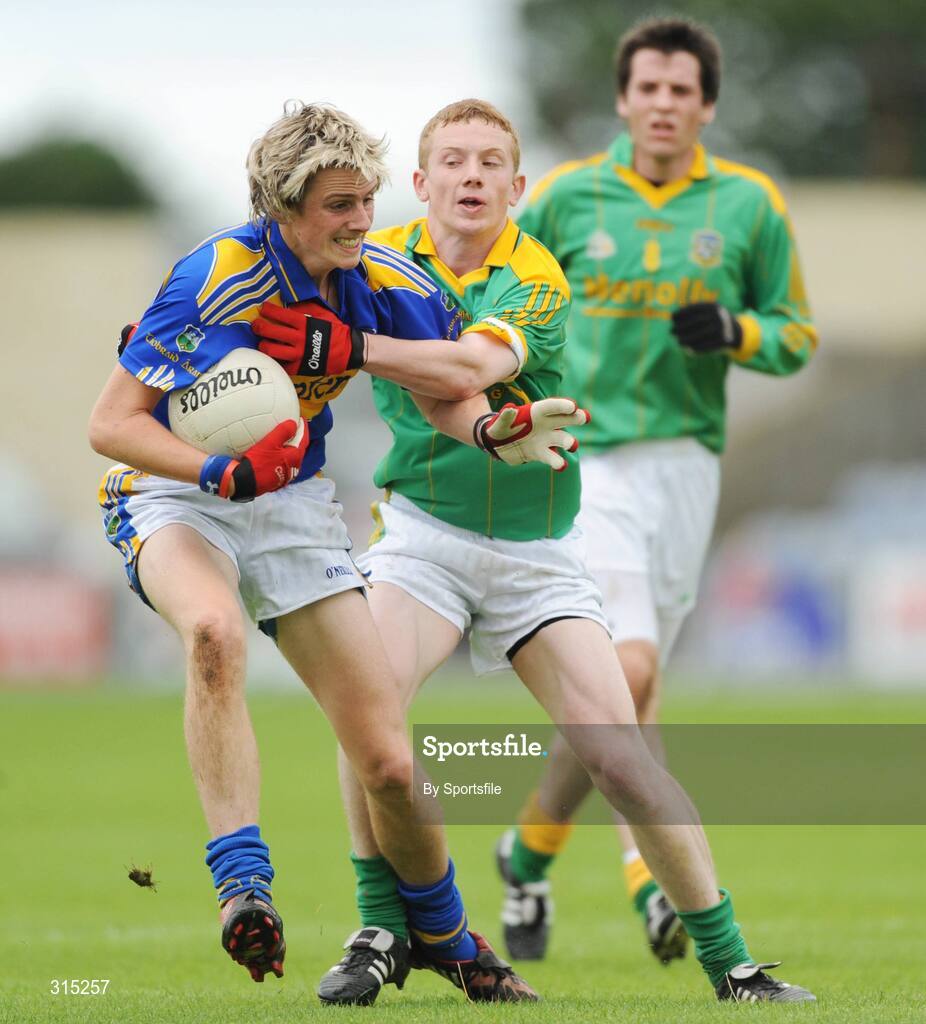 9 August 2008; Conor Sweeney, Tipperary, in action against Ciaran Lenehan, Meath. ESB GAA Football All-Ireland Minor Championship Quarter-Final, Meath v Tipperary, O'Moore Park, Portlaoise, Co Laois. Photo by Sportsfile