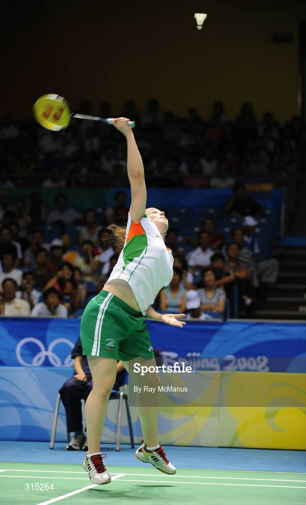 9 August 2008; Chloe Magee, Ireland, in action during the first round game against Kati Tolmoff, Estonia. Magee won 18-21, 21-18, 21-19. Beijing 2008 - Games of the XXIX Olympiad, Beijing University of Technology Gymnasium, Beijing, China. Picture credit: Ray McManus / SPORTSFILE
