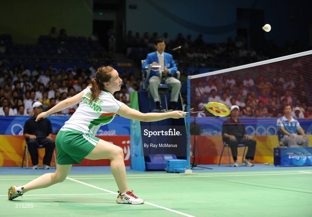 9 August 2008; Chloe Magee, Ireland, in action during the first round game against Kati Tolmoff, Estonia. Magee won 18-21, 21-18, 21-19. Beijing 2008 - Games of the XXIX Olympiad, Beijing University of Technology Gymnasium, Beijing, China. Picture credit: Ray McManus / SPORTSFILE