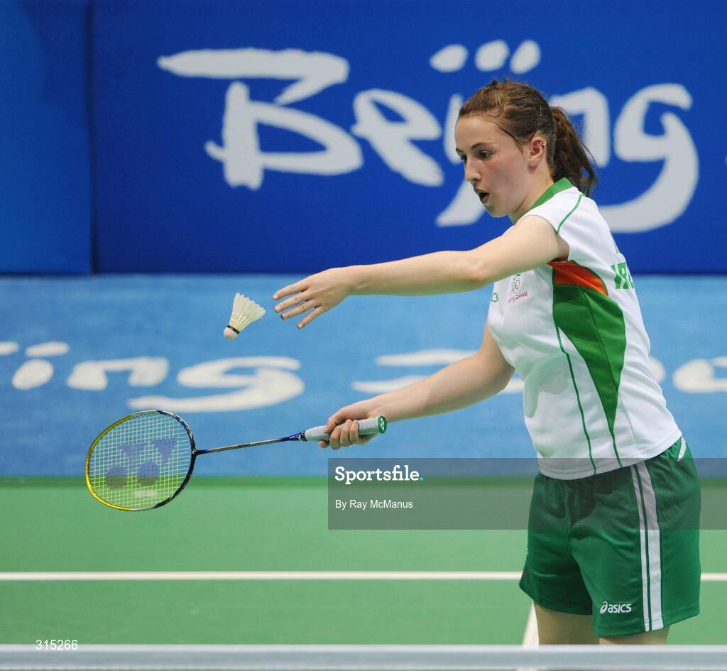 9 August 2008; Chloe Magee, Ireland, in action during the first round game against Kati Tolmoff, Estonia. Magee won 18-21, 21-18, 21-19. Beijing 2008 - Games of the XXIX Olympiad, Beijing University of Technology Gymnasium, Beijing, China. Picture credit: Ray McManus / SPORTSFILE
