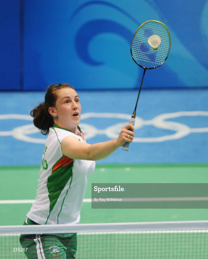 9 August 2008; Chloe Magee, Ireland, in action during the first round game against Kati Tolmoff, Estonia. Magee won 18-21, 21-18, 21-19. Beijing 2008 - Games of the XXIX Olympiad, Beijing University of Technology Gymnasium, Beijing, China. Picture credit: Ray McManus / SPORTSFILE