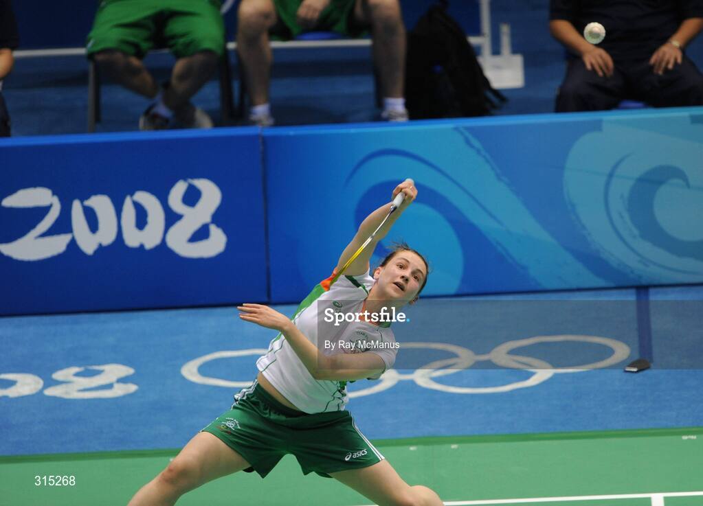 9 August 2008; Chloe Magee, Ireland, in action during the first round game against Kati Tolmoff, Estonia. Magee won 18-21, 21-18, 21-19. Beijing 2008 - Games of the XXIX Olympiad, Beijing University of Technology Gymnasium, Beijing, China. Picture credit: Ray McManus / SPORTSFILE