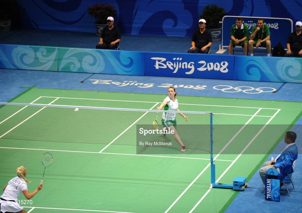 9 August 2008; Chloe Magee, Ireland, in action during the first round game against Kati Tolmoff, Estonia. Magee won 18-21, 21-18, 21-19. Beijing 2008 - Games of the XXIX Olympiad, Beijing University of Technology Gymnasium, Beijing, China. Picture credit: Ray McManus / SPORTSFILE