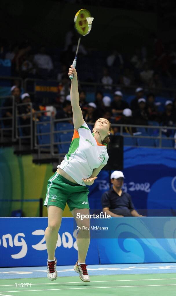 9 August 2008; Chloe Magee, Ireland, in action during the first round game against Kati Tolmoff, Estonia. Magee won 18-21, 21-18, 21-19. Beijing 2008 - Games of the XXIX Olympiad, Beijing University of Technology Gymnasium, Beijing, China. Picture credit: Ray McManus / SPORTSFILE