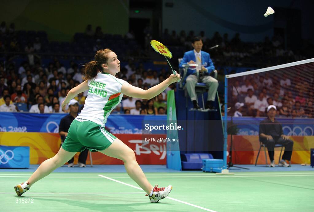 9 August 2008; Chloe Magee, Ireland, in action during the first round game against Kati Tolmoff, Estonia. Magee won 18-21, 21-18, 21-19. Beijing 2008 - Games of the XXIX Olympiad, Beijing University of Technology Gymnasium, Beijing, China. Picture credit: Ray McManus / SPORTSFILE