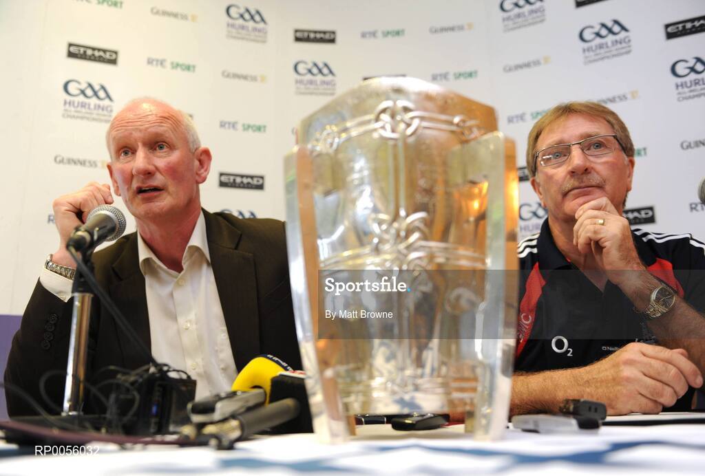 6 August 2008; Kilkenny manager Brian Cody, left, with Cork manager Gerald McCarthy at a Media Conference ahead of the GAA Hurling All-Ireland Senior Championship Quarter-Finals. Croke Park, Dublin. Picture credit: Matt Browne / SPORTSFILE