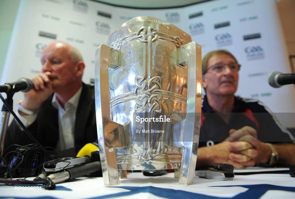 6 August 2008; Kilkenny manager Brian Cody, left, with Cork manager Gerald McCarthy at a Media Conference ahead of the GAA Hurling All-Ireland Senior Championship Quarter-Finals. Croke Park, Dublin. Picture credit: Matt Browne / SPORTSFILE