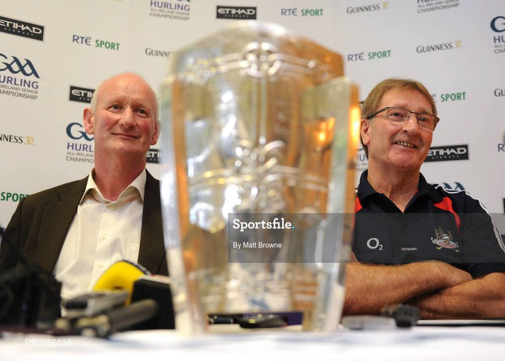 6 August 2008; Kilkenny manager Brian Cody, left, with Cork manager Gerald McCarthy at a Media Conference ahead of the GAA Hurling All-Ireland Senior Championship Quarter-Finals. Croke Park, Dublin. Picture credit: Matt Browne / SPORTSFILE
