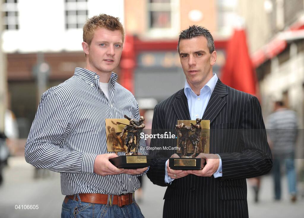 13 August 2008; Galway celebrated a unique double today when Padraic Joyce and Joe Canning were named the Vodafone GAA All Stars Footballer and Hurler of the Month for July. Pictured with their awards are Joe Canning, left, and Padraic Joyce. Vodafone GAA Players of the Month Award - July, Westbury Hotel, Dublin. Picture credit: Stephen McCarthy / SPORTSFILE