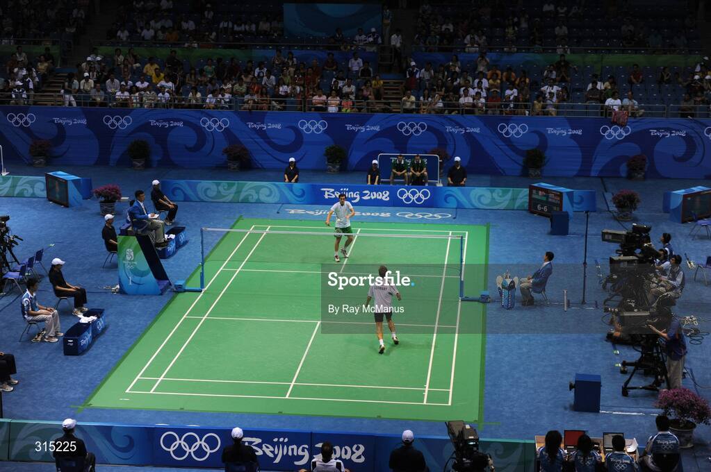 9 August 2008; Scott Evans, Ireland, in action during the first round game against Marc Zwiebler, Germany. Beijing 2008 - Games of the XXIX Olympiad, Beijing University of Technology Gymnasium, Beijing, China. Picture credit: Ray McManus / SPORTSFILE