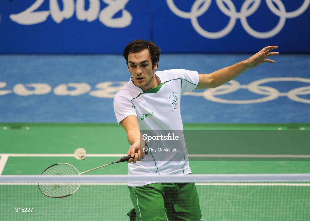 9 August 2008; Scott Evans, Ireland, in action during the first round game against Marc Zwiebler, Germany. Beijing 2008 - Games of the XXIX Olympiad, Beijing University of Technology Gymnasium, Beijing, China. Picture credit: Ray McManus / SPORTSFILE