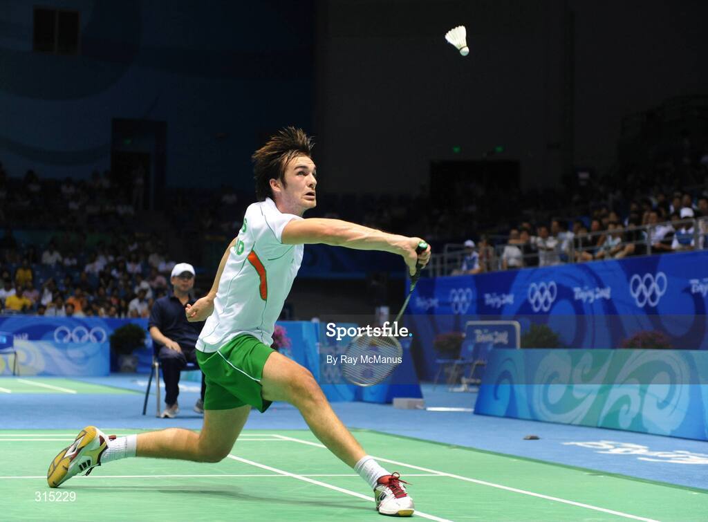 9 August 2008; Scott Evans, Ireland, in action during the first round game against Marc Zwiebler, Germany. Beijing 2008 - Games of the XXIX Olympiad, Beijing University of Technology Gymnasium, Beijing, China. Picture credit: Ray McManus / SPORTSFILE