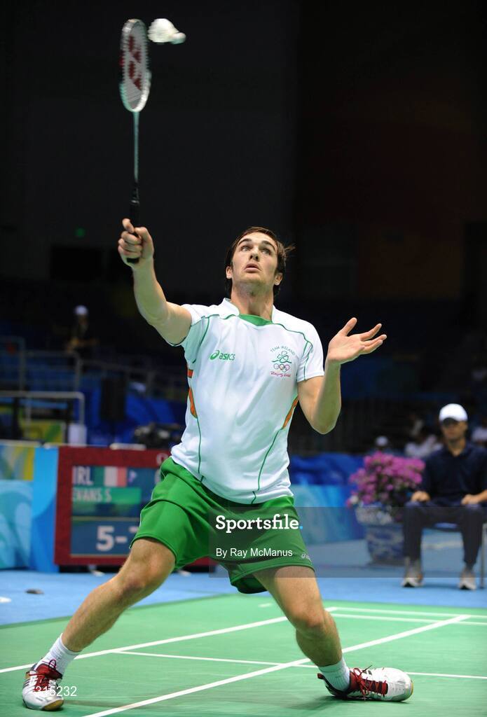 9 August 2008; Scott Evans, Ireland, in action during the first round game against Marc Zwiebler, Germany. Beijing 2008 - Games of the XXIX Olympiad, Beijing University of Technology Gymnasium, Beijing, China. Picture credit: Ray McManus / SPORTSFILE
