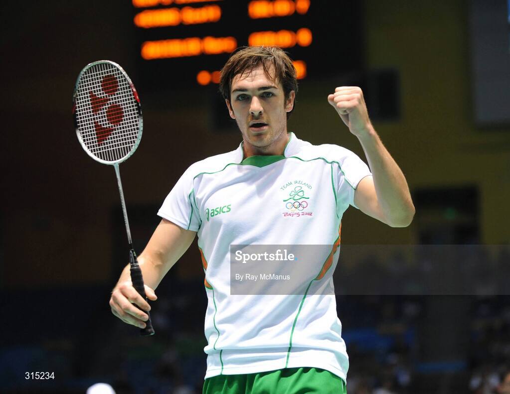 9 August 2008; Scott Evans, Ireland, in action during the first round game against Marc Zwiebler, Germany. Beijing 2008 - Games of the XXIX Olympiad, Beijing University of Technology Gymnasium, Beijing, China. Picture credit: Ray McManus / SPORTSFILE