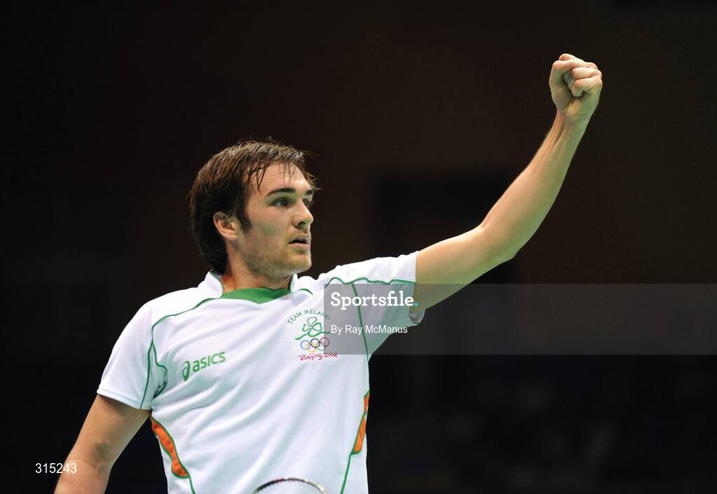 9 August 2008; Scott Evans, Ireland, in action during the first round game against Marc Zwiebler, Germany. Beijing 2008 - Games of the XXIX Olympiad, Beijing University of Technology Gymnasium, Beijing, China. Picture credit: Ray McManus / SPORTSFILE