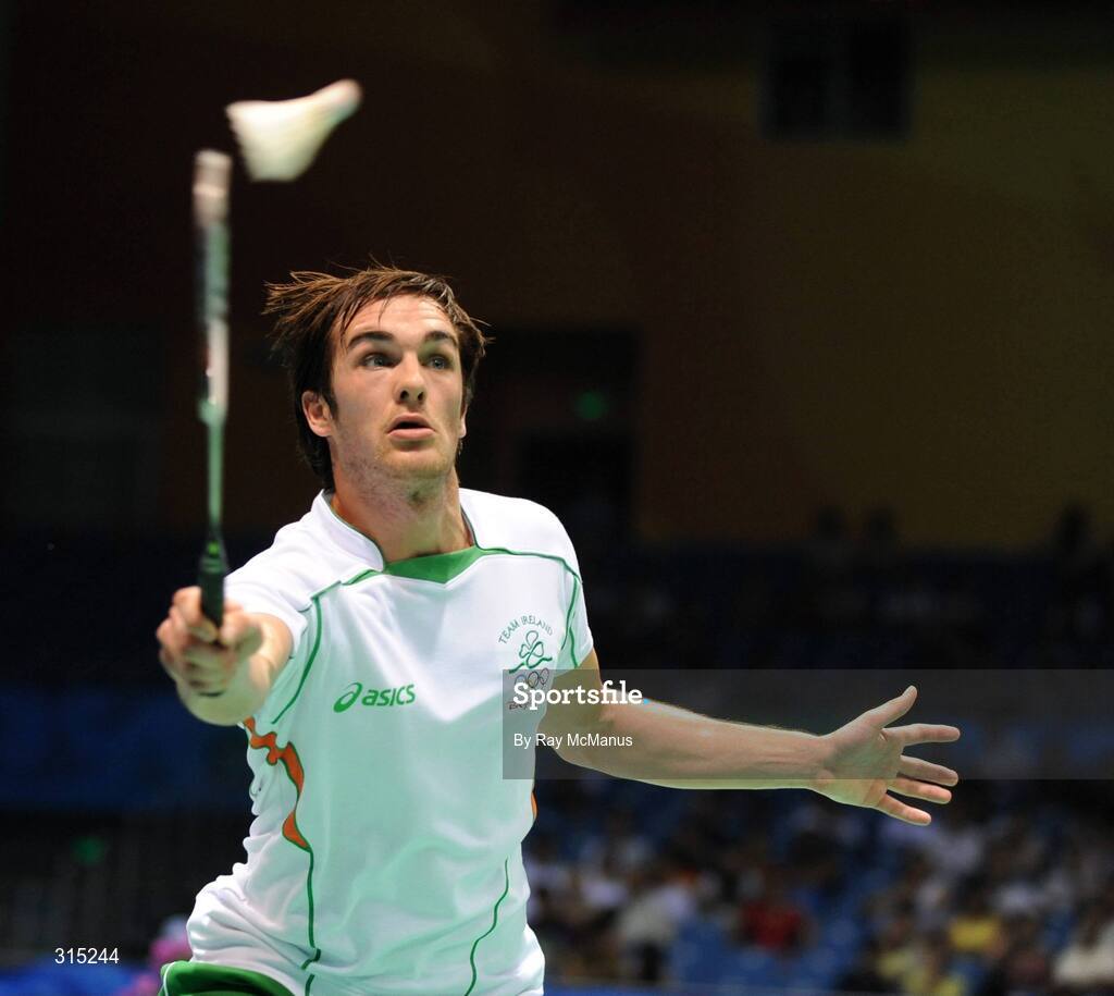 9 August 2008; Scott Evans, Ireland, in action during the first round game against Marc Zwiebler, Germany. Beijing 2008 - Games of the XXIX Olympiad, Beijing University of Technology Gymnasium, Beijing, China. Picture credit: Ray McManus / SPORTSFILE