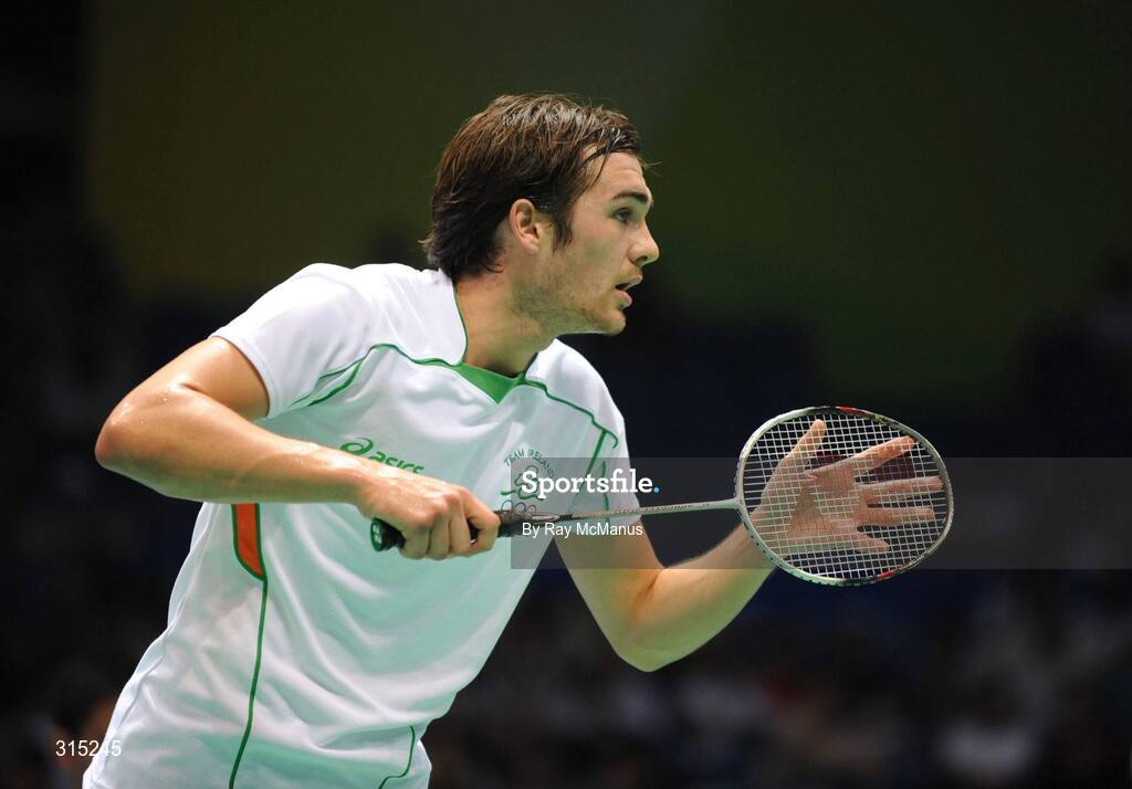 9 August 2008; Scott Evans, Ireland, in action during the first round game against Marc Zwiebler, Germany. Beijing 2008 - Games of the XXIX Olympiad, Beijing University of Technology Gymnasium, Beijing, China. Picture credit: Ray McManus / SPORTSFILE