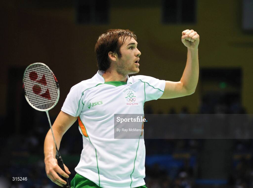 9 August 2008; Scott Evans, Ireland, in action during the first round game against Marc Zwiebler, Germany. Beijing 2008 - Games of the XXIX Olympiad, Beijing University of Technology Gymnasium, Beijing, China. Picture credit: Ray McManus / SPORTSFILE