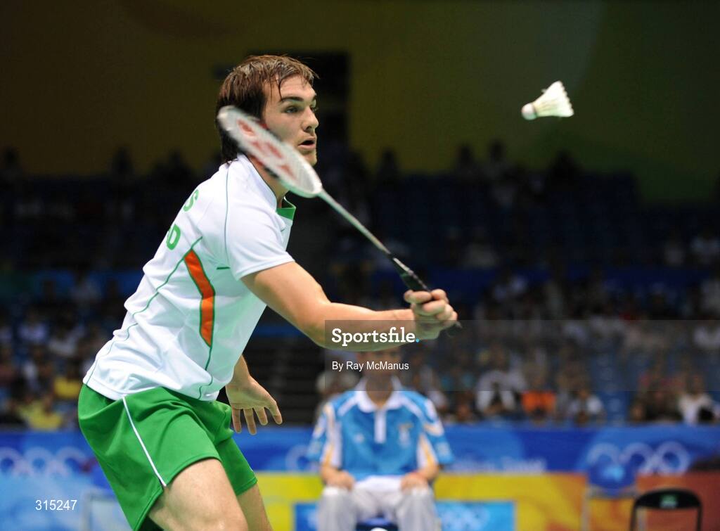 9 August 2008; Scott Evans, Ireland, in action during the first round game against Marc Zwiebler, Germany. Beijing 2008 - Games of the XXIX Olympiad, Beijing University of Technology Gymnasium, Beijing, China. Picture credit: Ray McManus / SPORTSFILE