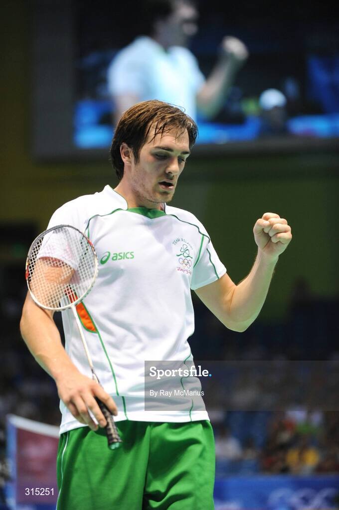 9 August 2008; Scott Evans, Ireland, in action during the first round game against Marc Zwiebler, Germany. Beijing 2008 - Games of the XXIX Olympiad, Beijing University of Technology Gymnasium, Beijing, China. Picture credit: Ray McManus / SPORTSFILE