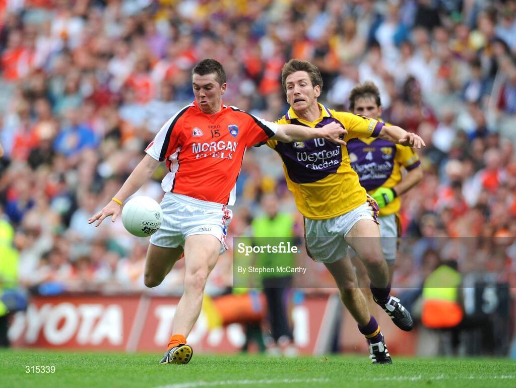9 August 2008; Stephen Kernan, Armagh, in action against Redmond Barry, Wexford. GAA Football All-Ireland Senior Championship Quarter-Final, Armagh v Wexford, Croke Park, Dublin. Picture credit: Stephen McCarthy / SPORTSFILE