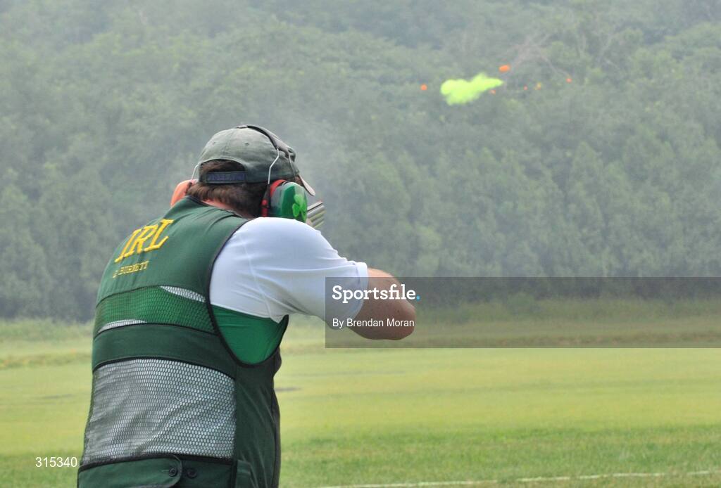9 August 2008; Ireland's Derek Burnett in action during Men's Trap Qualification. Beijing 2008 - Games of the XXIX Olympiad, Beijing Shooting Range, Xiangshan nan Road, Haidian District, Beijing, China. Picture credit: Brendan Moran / SPORTSFILE