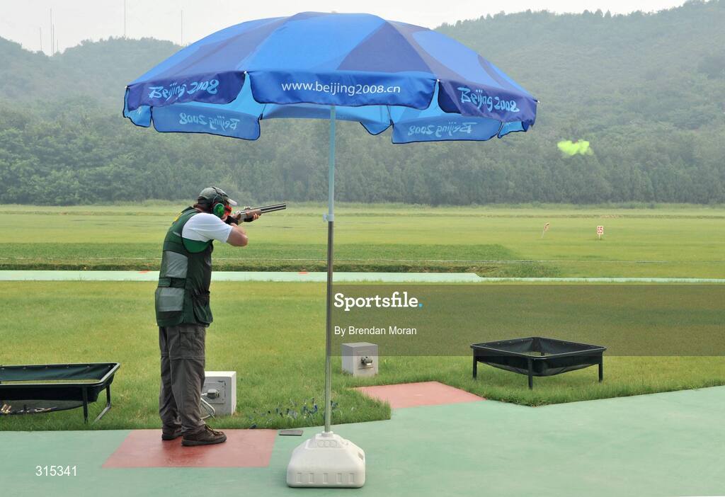 9 August 2008; Ireland's Derek Burnett in action during Men's Trap Qualification. Beijing 2008 - Games of the XXIX Olympiad, Beijing Shooting Range, Xiangshan nan Road, Haidian District, Beijing, China. Picture credit: Brendan Moran / SPORTSFILE