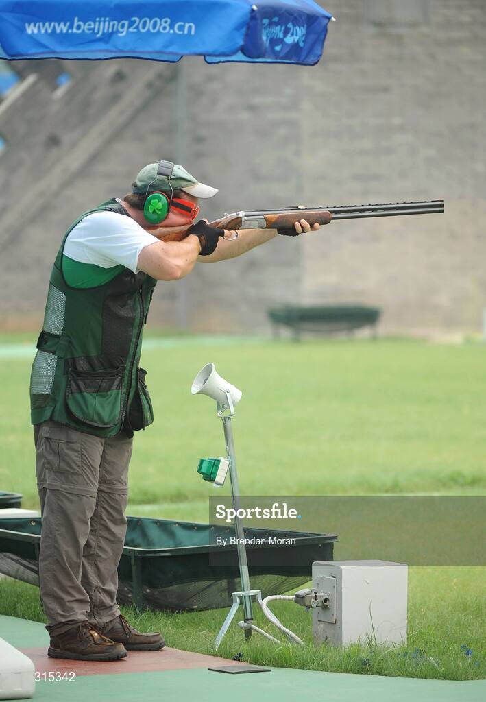 9 August 2008; Ireland's Derek Burnett in action during Men's Trap Qualification. Beijing 2008 - Games of the XXIX Olympiad, Beijing Shooting Range, Xiangshan nan Road, Haidian District, Beijing, China. Picture credit: Brendan Moran / SPORTSFILE