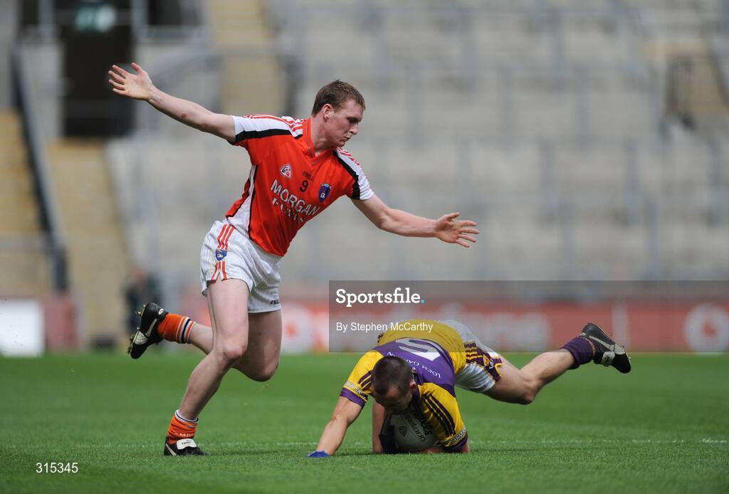 9 August 2008; Adrian Morrissey, Wexford, in action against Kieran Toner, Armagh. GAA Football All-Ireland Senior Championship Quarter-Final, Armagh v Wexford, Croke Park, Dublin. Picture credit: Stephen McCarthy / SPORTSFILE