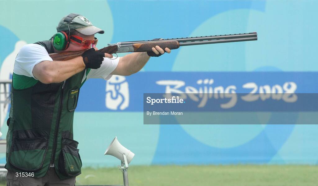 9 August 2008; Ireland's Derek Burnett in action during Men's Trap Qualification. Beijing 2008 - Games of the XXIX Olympiad, Beijing Shooting Range, Xiangshan nan Road, Haidian District, Beijing, China. Picture credit: Brendan Moran / SPORTSFILE