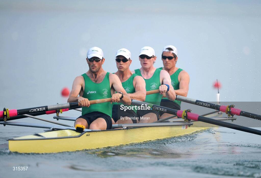 9 August 2008; The Ireland Men's Heavyweight Four, from left, Sean O'Neill, bow, Jonno Devlin, 2nd seat, Sean Casey, 3rd seat and Cormac Folan, stroke, in action during their heat of the Men's Fours. Beijing 2008 - Games of the XXIX Olympiad, Shunyi Olympic Rowing-Canoeing Park, Shunyi District, Beijing, China. Picture credit: Brendan Moran / SPORTSFILE
