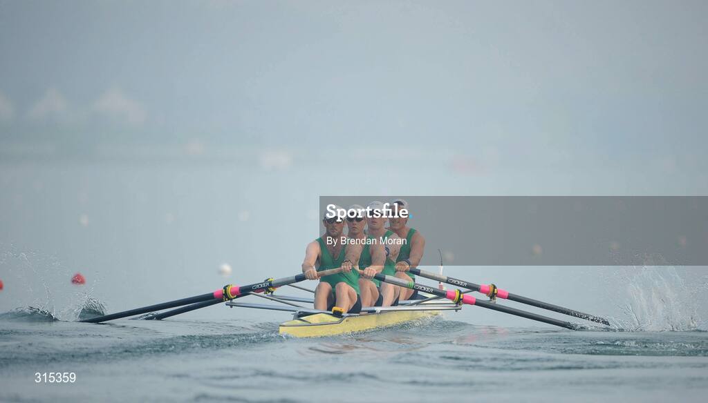 9 August 2008; The Ireland Men's Heavyweight Four, from left, Sean O'Neill, bow, Jonno Devlin, 2nd seat, Sean Casey, 3rd seat and Cormac Folan, stroke, in action during their heat of the Men's Fours. Beijing 2008 - Games of the XXIX Olympiad, Shunyi Olympic Rowing-Canoeing Park, Shunyi District, Beijing, China. Picture credit: Brendan Moran / SPORTSFILE