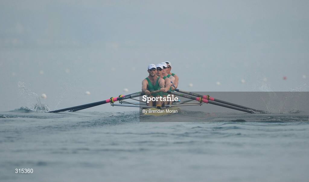 9 August 2008; The Ireland Men's Heavyweight Four, from left, Sean O'Neill, bow, Jonno Devlin, 2nd seat, Sean Casey, 3rd seat and Cormac Folan, stroke, in action during their heat of the Men's Fours. Beijing 2008 - Games of the XXIX Olympiad, Shunyi Olympic Rowing-Canoeing Park, Shunyi District, Beijing, China. Picture credit: Brendan Moran / SPORTSFILE
