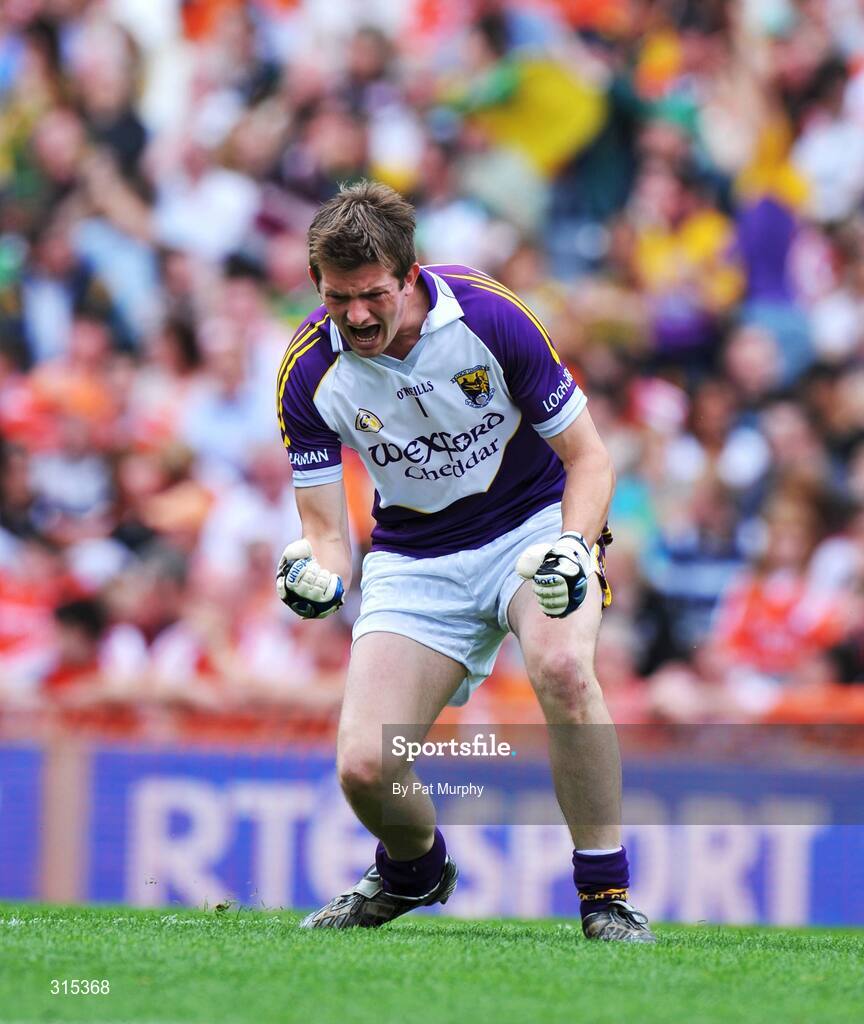 9 August 2008; Wexford goalkeeper Anthony Masterson celebrates after his side scored a goal. GAA Football All-Ireland Senior Championship Quarter-Final, Armagh v Wexford, Croke Park, Dublin. Picture credit: Pat Murphy / SPORTSFILE