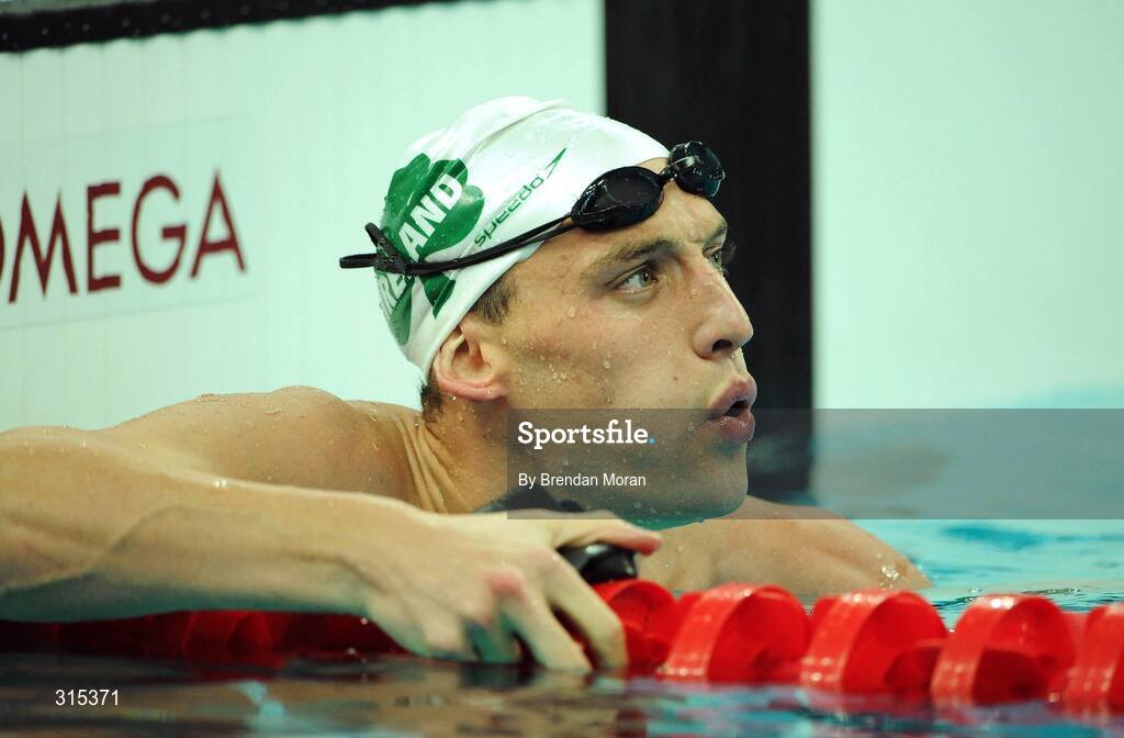9 August 2008; Ireland's Andrew Bree looks at the scoreboard after his heat of the men's 100m breaststroke in which he set a new national record of 1.01.76. Beijing 2008 - Games of the XXIX Olympiad, National Aquatic Centre, Olympic Green, Beijing, China. Picture credit: Brendan Moran / SPORTSFILE