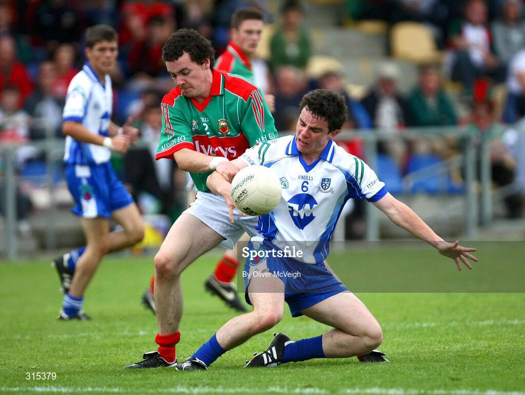 9 August 2008; Pauric Boyle, Monaghan, in action against David Drake, Mayo. ESB GAA Football All-Ireland Minor Championship Quarter-Final, Mayo v Monaghan, Pearse Park, Longford. Picture credit: Oliver McVeigh / SPORTSFILE