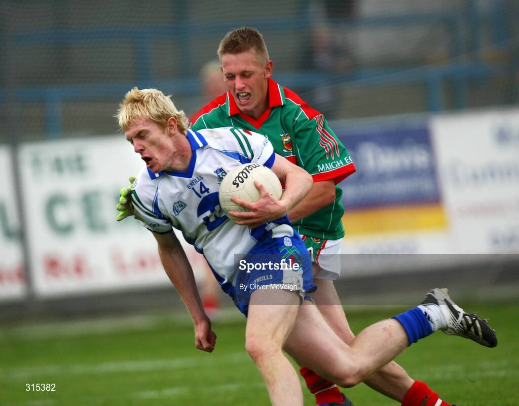 9 August 2008; Aaron McCarey, Monaghan, in action against Kevin Keane, Mayo. ESB GAA Football All-Ireland Minor Championship Quarter-Final, Mayo v Monaghan, Pearse Park, Longford. Picture credit: Oliver McVeigh / SPORTSFILE